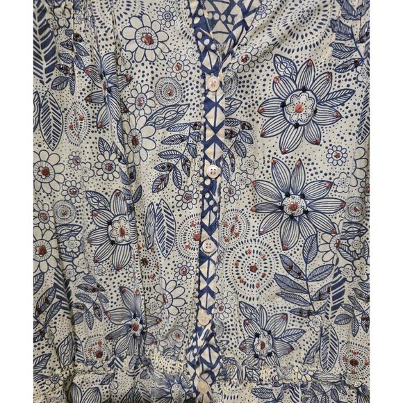 Shaver Lake Tahoe women's yellow floral embellished button front Blouse small - Picture 7 of 8